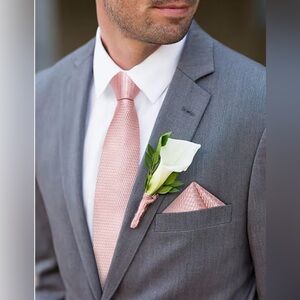 Elegant Rose Gold Tie and Pocket Square Set (never used)